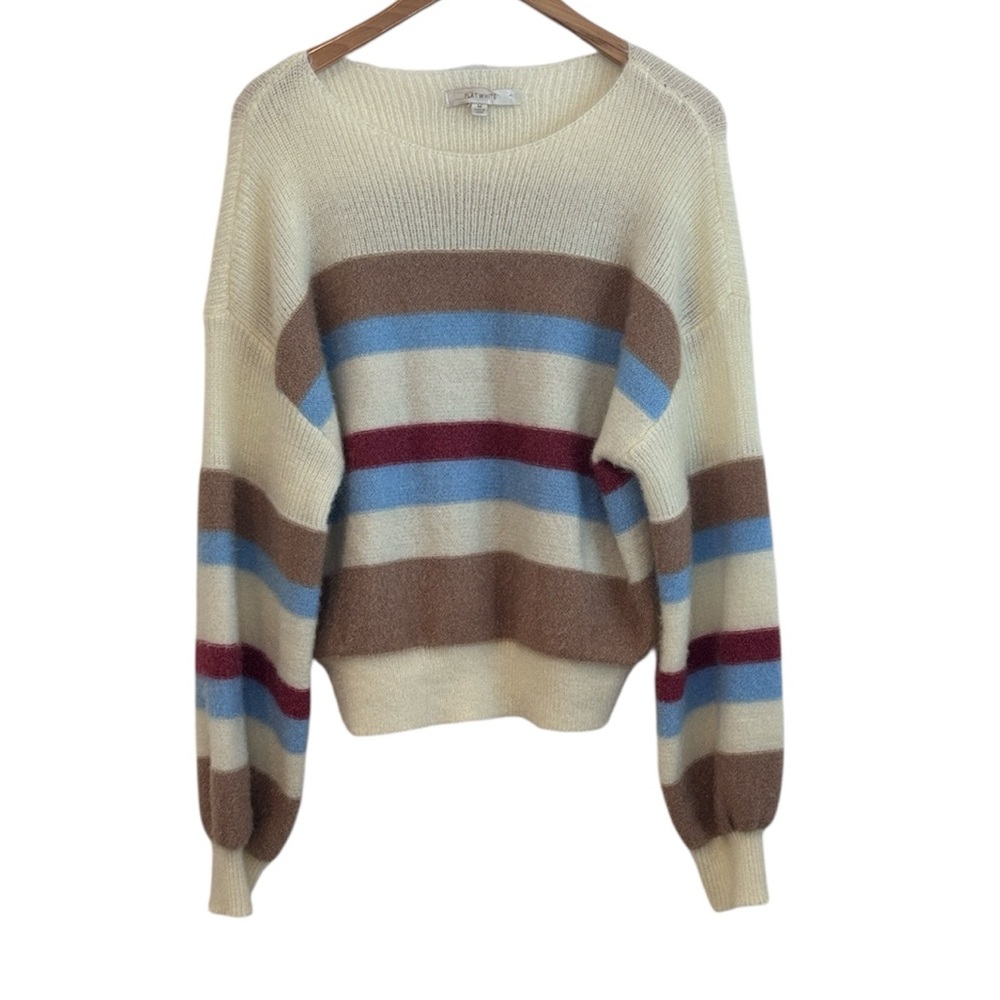 Anthropologie Flat White Fluffy Cream Striped Crewneck Women's Sweater M - Picture 2 of 10